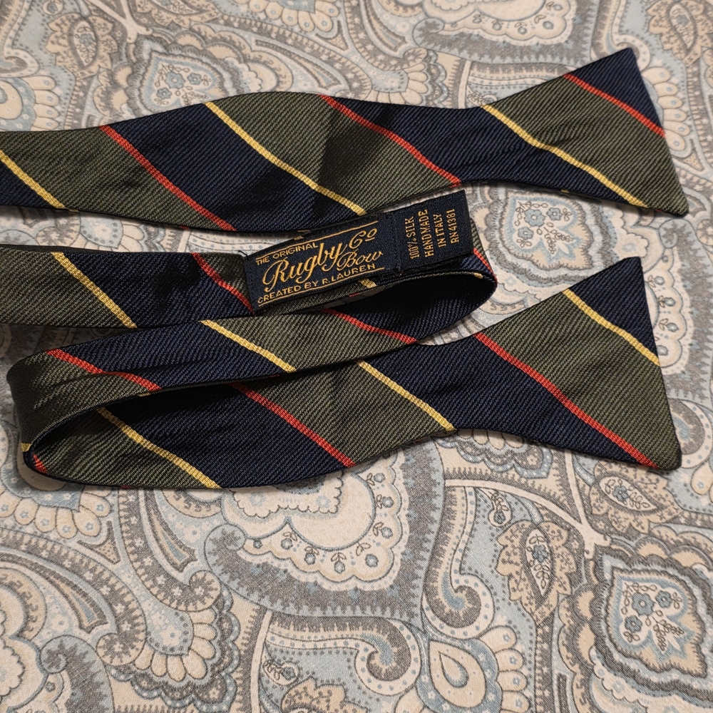 Rugby Ralph Lauren Preppy Striped Bow Tie in Navy and Olive